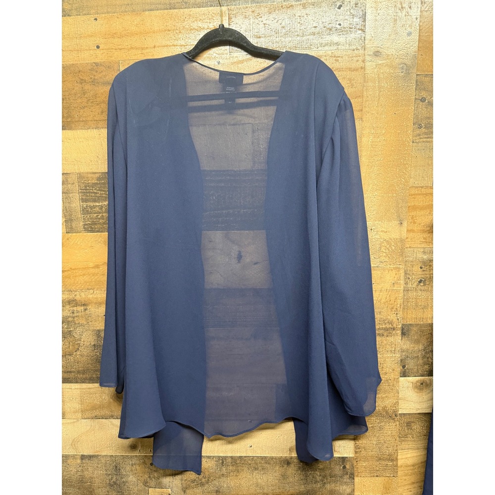 Maggie Barnes Navy Blue 2 Piece Dress Set Jacket Floral Beaded Plus Size 30W - Picture 7 of 8